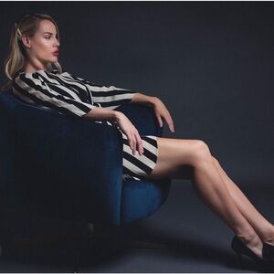 Topshop black and cream stripped dress